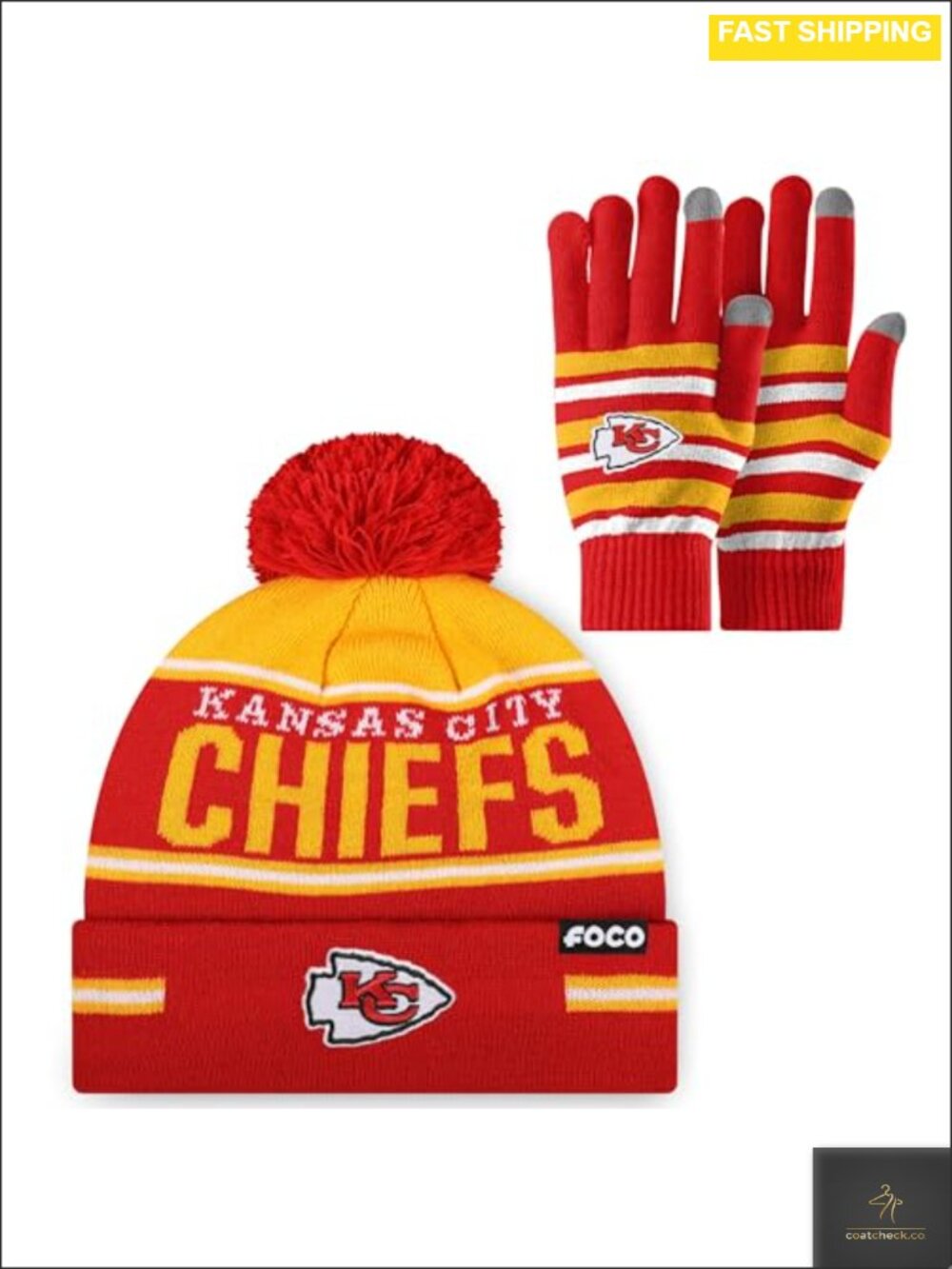 NFL Team Logo Stretch Gloves & Knit Hat Beanie Set Unisex One Size Fits All